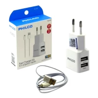 CARGADOR DUAL USB + CABLE MICRO USB PARED/R2100 PHILCO